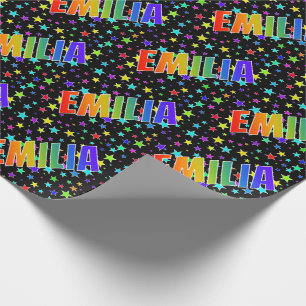 Papel De Presente Nome próprio do arco-íris "EMILIA" + estrelas