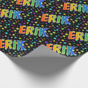 Papel De Presente Nome próprio do arco-íris "ERIK" + estrelas