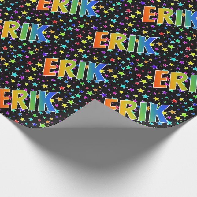 Papel De Presente Nome próprio do arco-íris "ERIK" + estrelas (Ponta)