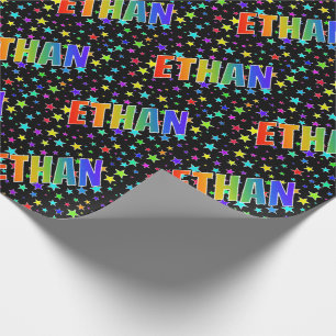 Papel De Presente Nome próprio do arco-íris "ETHAN" + estrelas