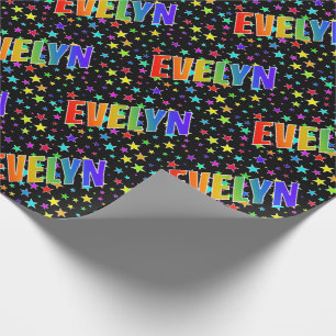 Papel De Presente Nome próprio do arco-íris "EVELYN" + estrelas