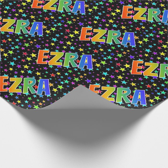 Papel De Presente Nome próprio do arco-íris "EZRA" + estrelas (Ponta)