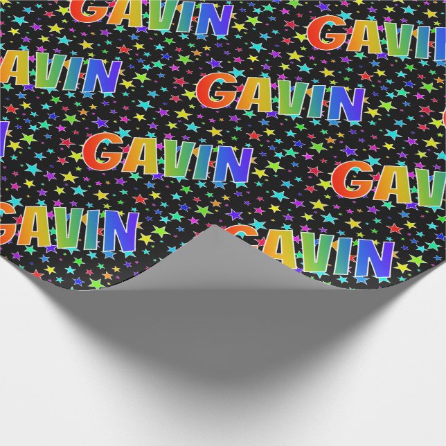 Papel De Presente Nome próprio do arco-íris "GAVIN" + estrelas (Ponta)