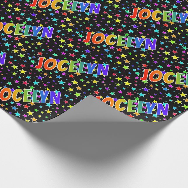 Papel De Presente Nome próprio do arco-íris "JOCELYN" + estrelas (Ponta)