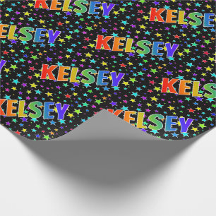 Papel De Presente Nome próprio do arco-íris "KELSEY" + estrelas