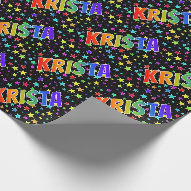 Papel De Presente Nome próprio do arco-íris "KRISTA" + estrelas (Ponta)