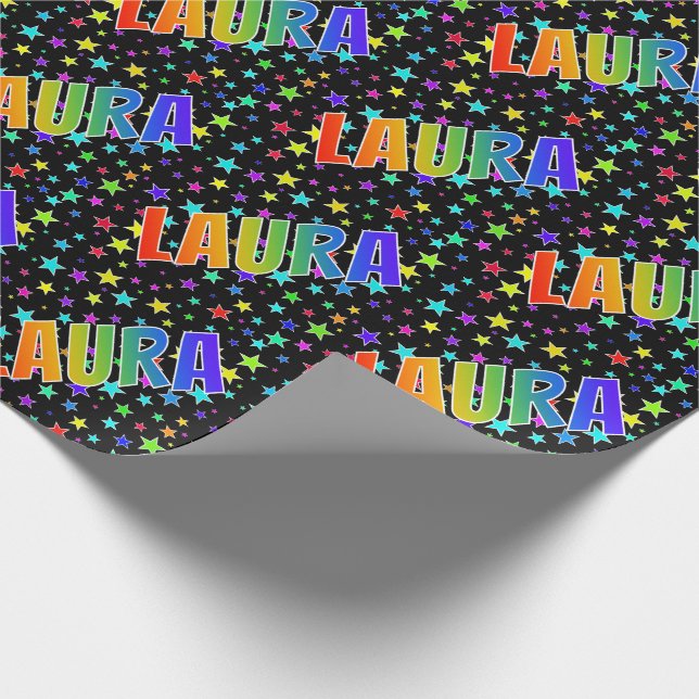 Papel De Presente Nome próprio do arco-íris "LAURA" + estrelas (Ponta)