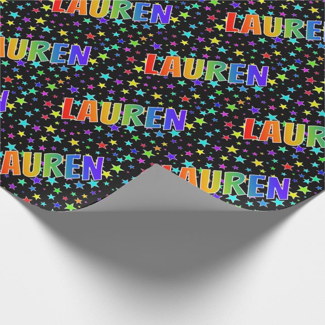 Papel De Presente Nome próprio do arco-íris "LAUREN" + estrelas (Ponta)