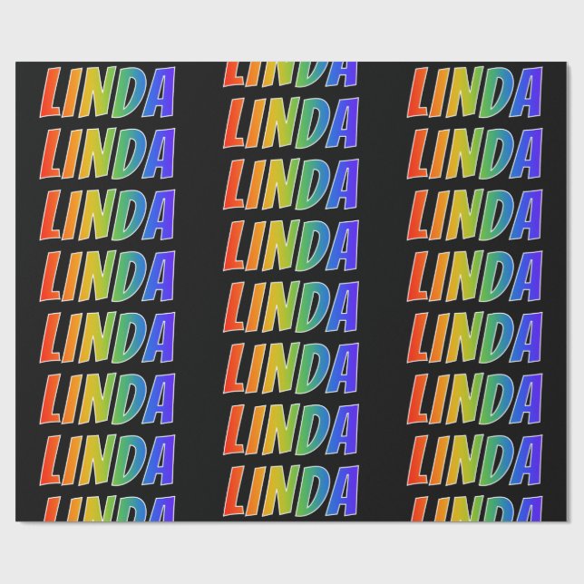 Papel De Presente Nome próprio do arco-íris "LINDA"; Divertido e col (Aberto)