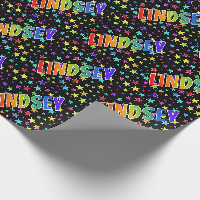 Papel De Presente Nome próprio do arco-íris "LINDSEY" + estrelas (Ponta)