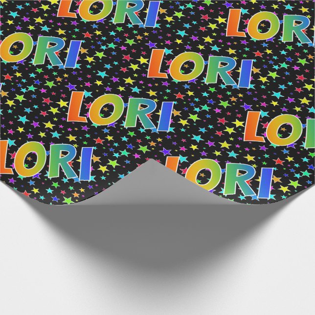 Papel De Presente Nome próprio do arco-íris "LORI" + estrelas (Ponta)