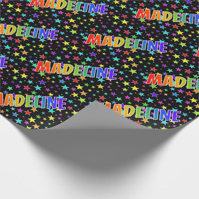 Papel De Presente Nome próprio do arco-íris "MADELINE" + estrelas (Ponta)
