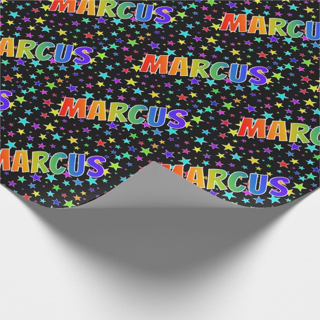 Papel De Presente Nome próprio do arco-íris "MARCUS" + estrelas (Ponta)