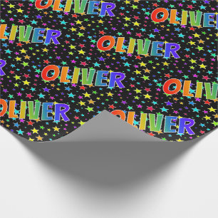 Papel De Presente Nome próprio do arco-íris "OLIVER" + estrelas