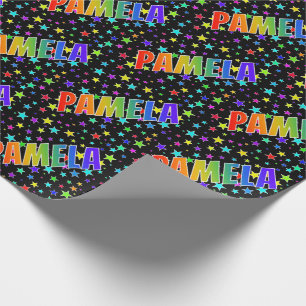 Papel De Presente Nome próprio do arco-íris "PAMELA" + estrelas
