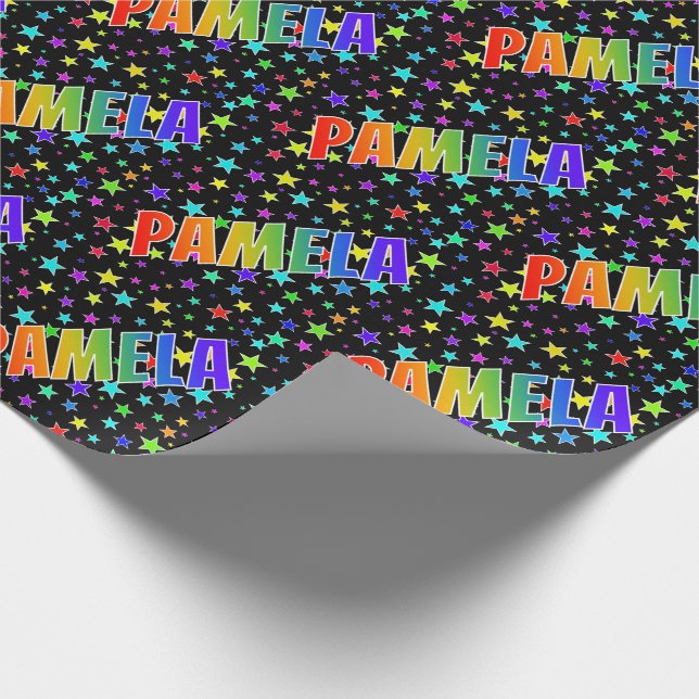 Papel De Presente Nome próprio do arco-íris "PAMELA" + estrelas (Ponta)