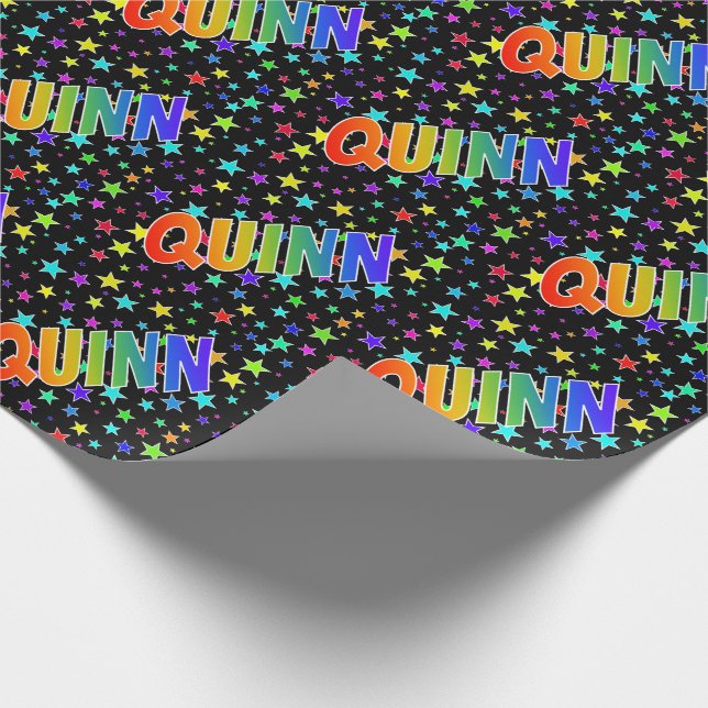 Papel De Presente Nome próprio do arco-íris "QUINN" + estrelas (Ponta)