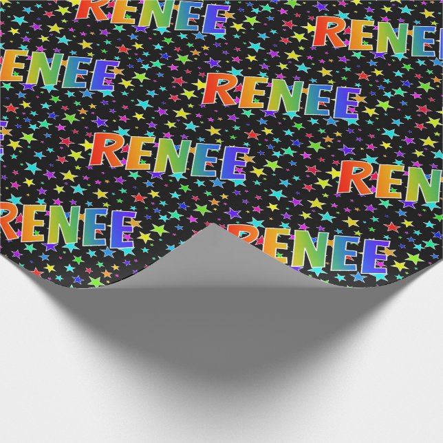 Papel De Presente Nome próprio do arco-íris "RENEE" + estrelas (Ponta)
