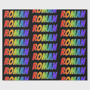 Papel De Presente Nome próprio do arco-íris "ROMAN"; Divertido e c