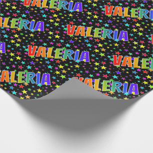 Papel De Presente Nome próprio do arco-íris "VALERIA" + estrelas