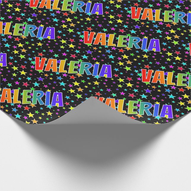 Papel De Presente Nome próprio do arco-íris "VALERIA" + estrelas (Ponta)