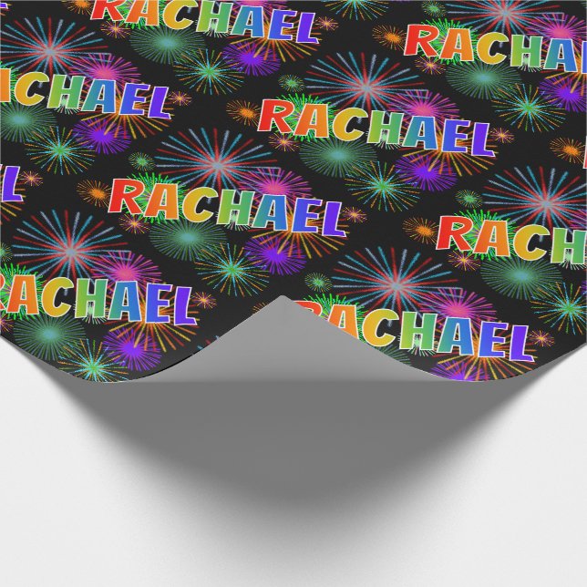 Papel De Presente Nome "RACHAEL" em Arco-Íris + Fogos de Artifício (Ponta)