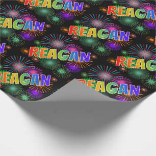 Papel De Presente Nome "REAGAN" do arco-íris + Fogos-de-artifício