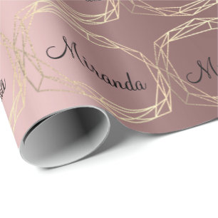 Papel De Presente Nome Rosa de preto poligonal Dourado Blush Brid Di