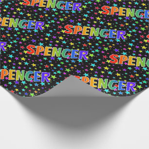 Papel De Presente Nome "SPENCER" do arco-íris + Estrelas