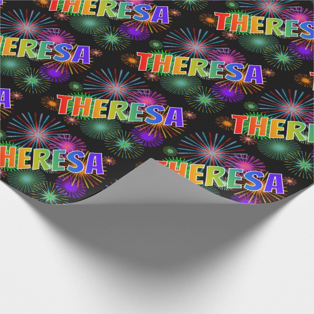 Papel De Presente Nome "THERESA" Arco-íris + Fogos de Artifício (Ponta)