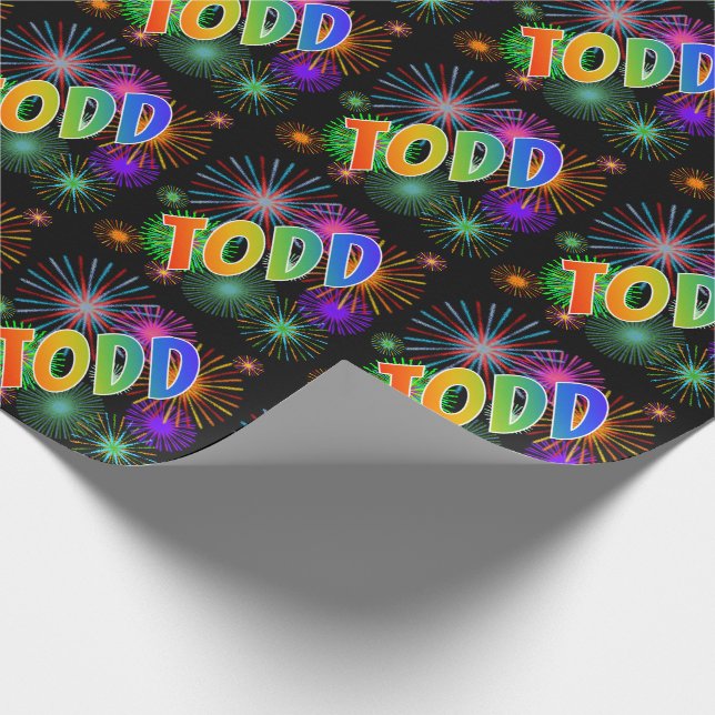 Papel De Presente Nome "TODD" em Arco-Íris + Fogos de Artifício (Ponta)