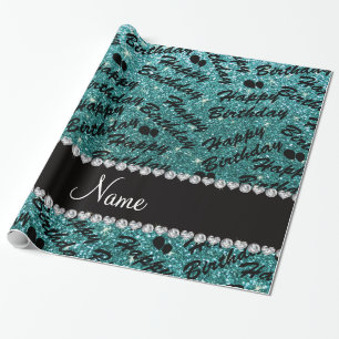 Papel De Presente Nome Turquoise Glitter Balões de Feliz Aniversário