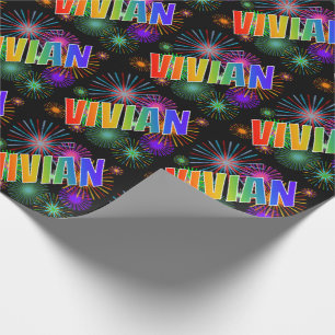 Papel De Presente Nome "VIVIAN" em Arco-íris + Fogos de Artifício