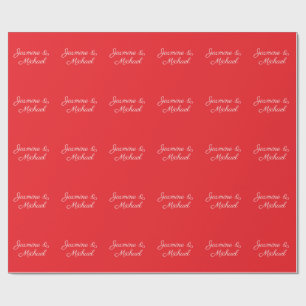 Papel De Presente Nomes de Casais à Mão Vermelho e Branco Casamento