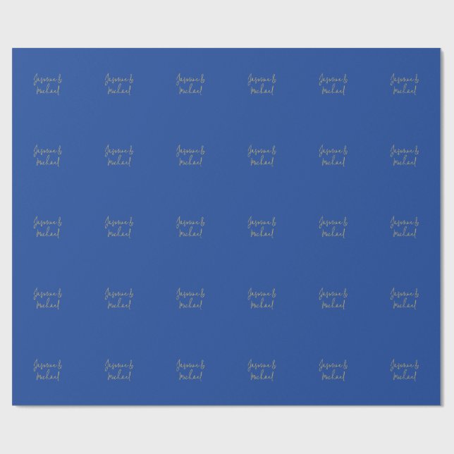 Papel De Presente Nomes de Casal de Caligrafia Chic Adorável Azul e  (Aberto)