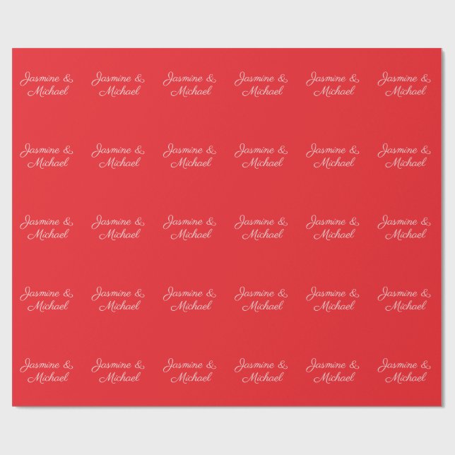 Papel De Presente Nomes de Casal Escritos à Mão Vermelho e Branco Ca (Aberto)