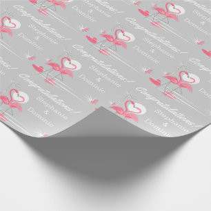 Papel De Presente Nomes de Parabéns Laterais do Flamingo Love