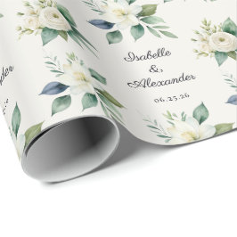 Papel De Presente Nomes Personalizados em Grafia Floral Elegante par