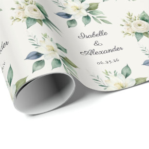 Papel De Presente Nomes Personalizados em Grafia Floral Elegante par