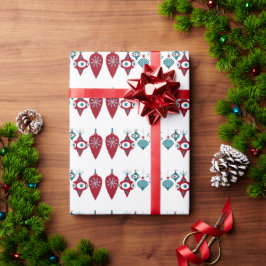 Papel De Presente Nórdico Escandinavo Ornamentos Vermelhos de Natal