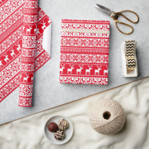 Papel De Presente Nórdico Reindeer Festa Feia de Natal