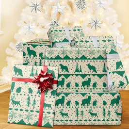 Papel De Presente Nórdico Suéter Verde Animais Vermelhos de Inverno