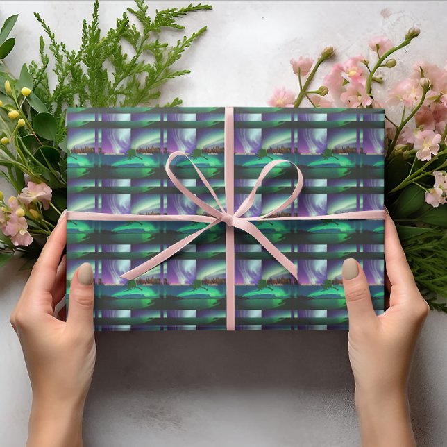 Papel De Presente Nortes do Alasca Collage (Northern Lights of Alaska Collage Wrapping Paper)