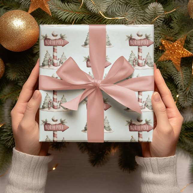 Papel De Presente North Pole Sign | Wrapping Paper (Criador carregado)