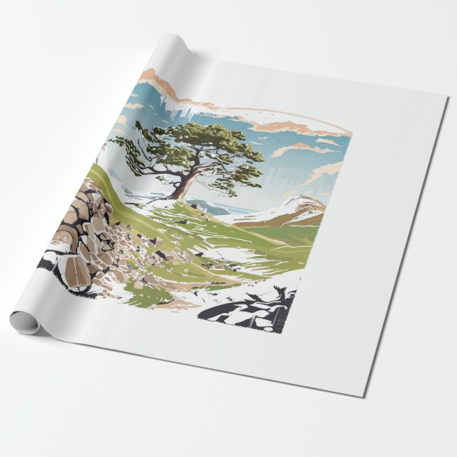 Papel De Presente Northumberland National Park Sycamore Gap Tree (Desenrolado)