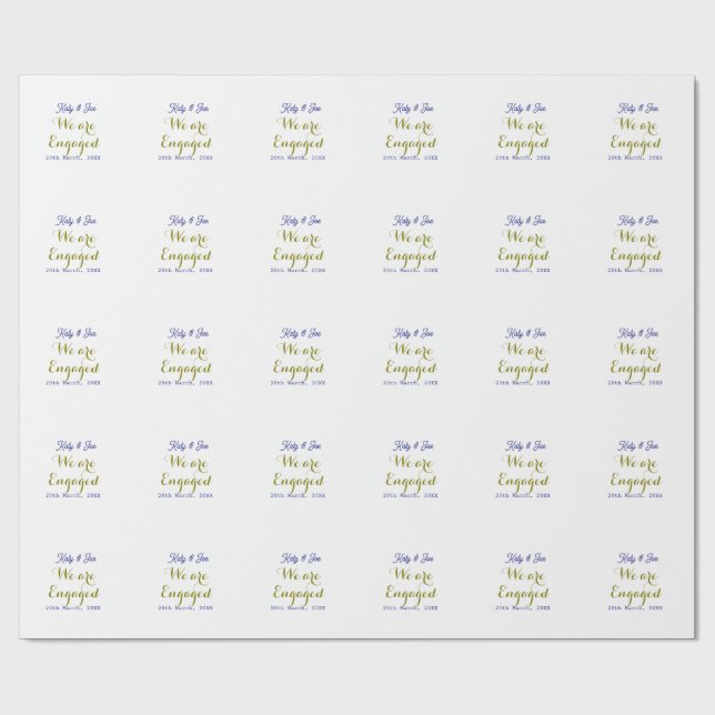 Papel De Presente Nós estamos Engajados roxo dourado nome data elega (Aberto)