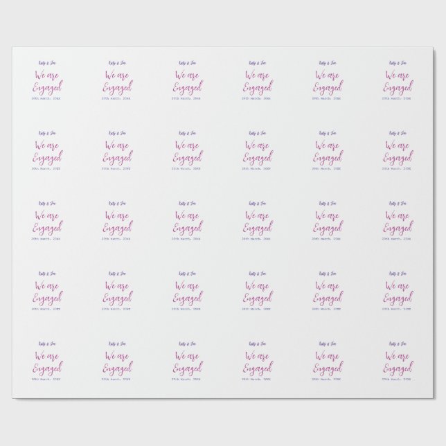 Papel De Presente Nós estamos noivos roxo rosa nome data elegante si (Aberto)