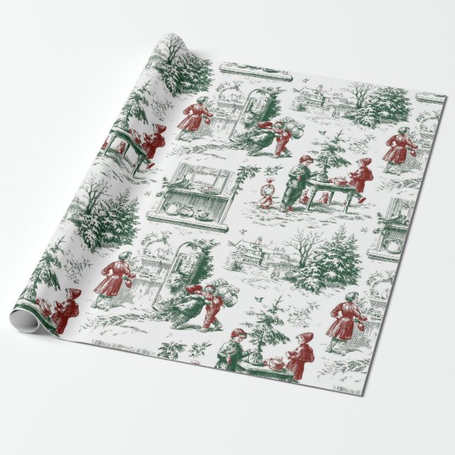 Papel De Presente Nostálgico Natal Vermelho Verde Papai Noel  (Desenrolado)