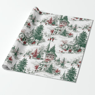 Papel De Presente Nostálgico Natal Vermelho Verde Vintage