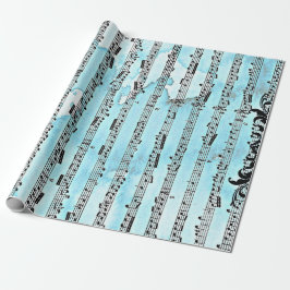 Papel De Presente Notas de música Blue Wrapping Paper, 30" x 6'